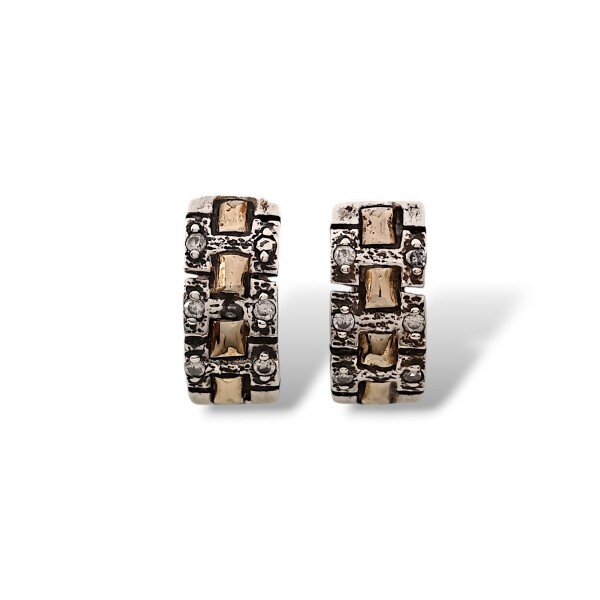 Caravanas Medio aro Zirconia-Plata y oro-Zirconia-CA5068 Sinpiedra