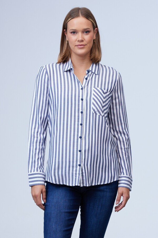 Camisa Lineas BLANCO/AZUL