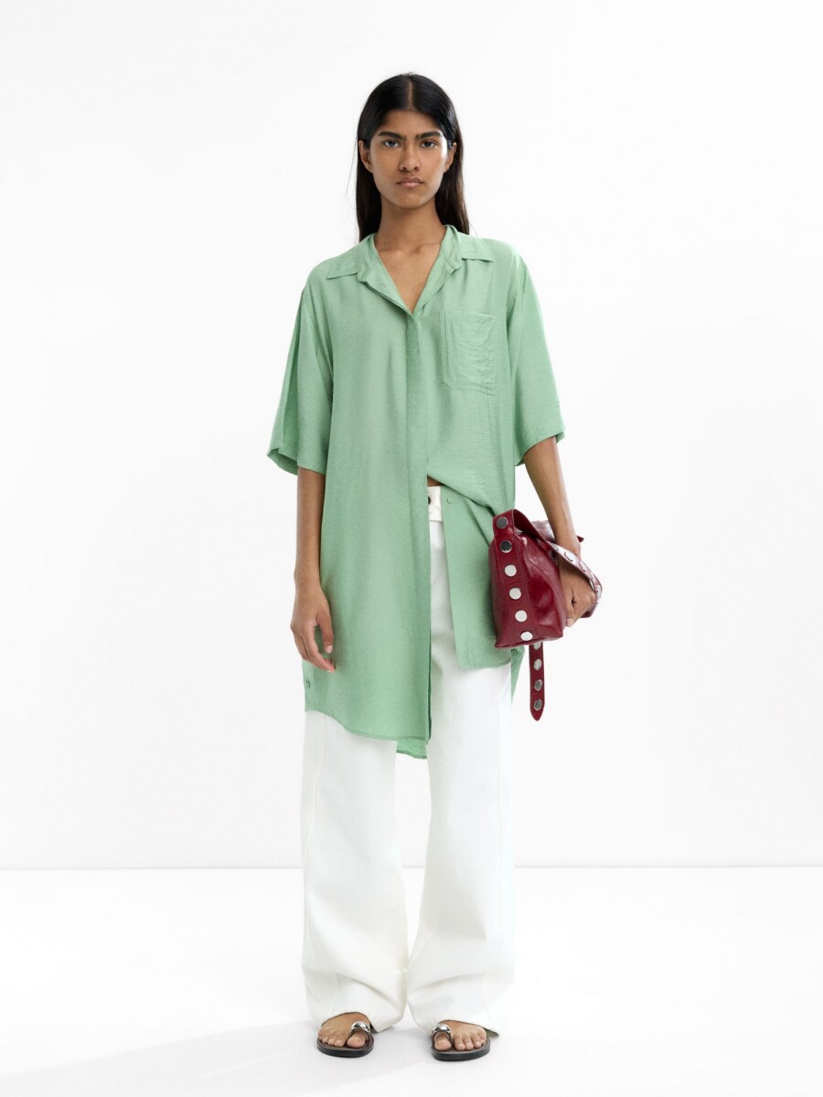 Vestido Camisero Con Bolsillo verde