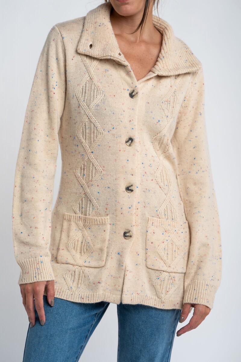 Cardigan Solapa Beige Melange