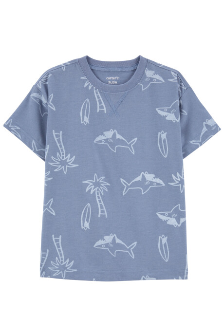 Remera de algodón, manga corta, diseño tiburones Sin color