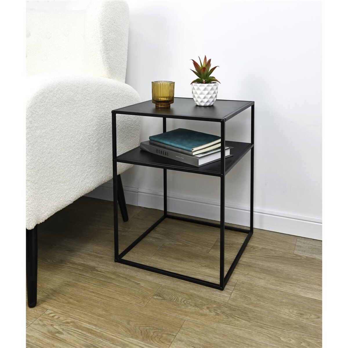 MESA AUX 2 NIVELES 37.5X37.5X50.5CM METAL NEGRO 