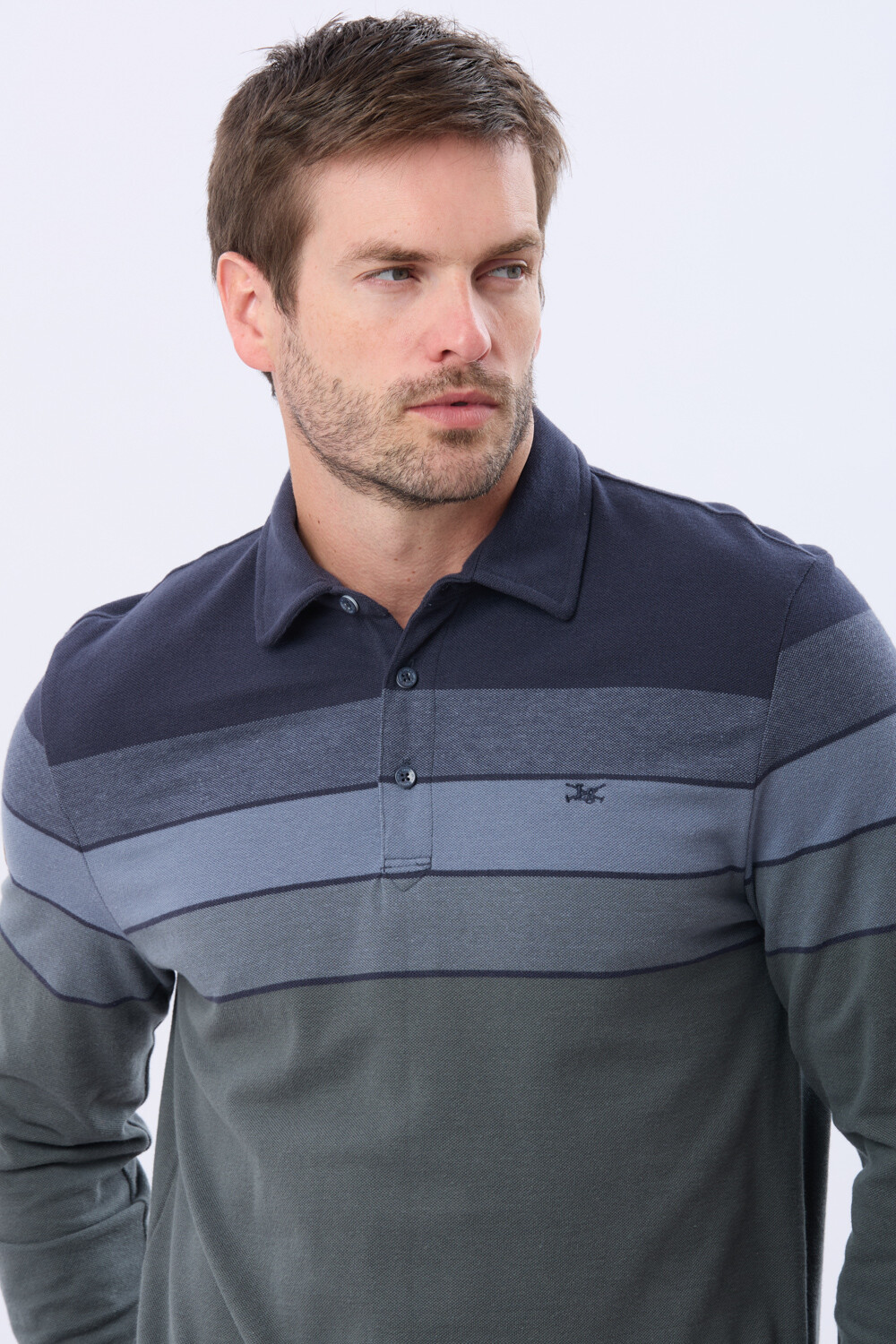 REMERA POLO PIQUE RAYADA Azul