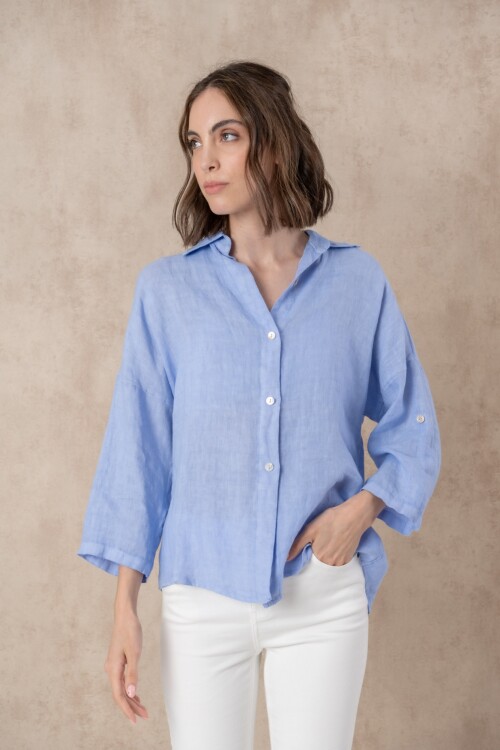 Camisa de lino lisa Blue