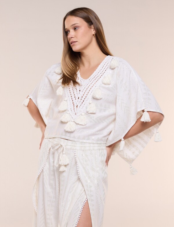 Blusa Fluida Con Brillos CRUDO