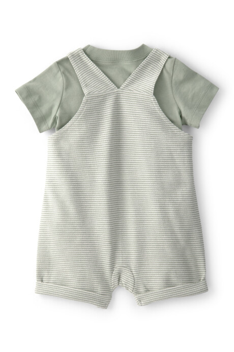 Set dos piezas de algodón, enterito corto y remera, diseño a rayas, verde Sin color