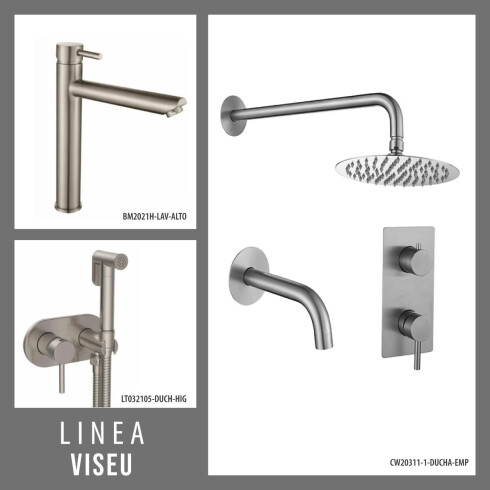 JUEGO COMPLETO DE GRIFERIA MONOCOMANDO DE BAÑO. INCLUYE LAVATORIO ALTO, DUCHA EMBUTIDA Y DUCHA HIGIENICA AQUALIA SERIE VISEU 000