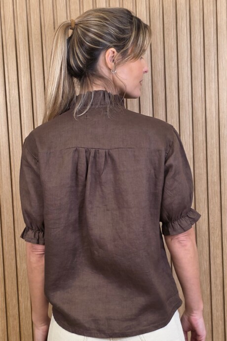 Camisa Flora Puro Lino Chocolate