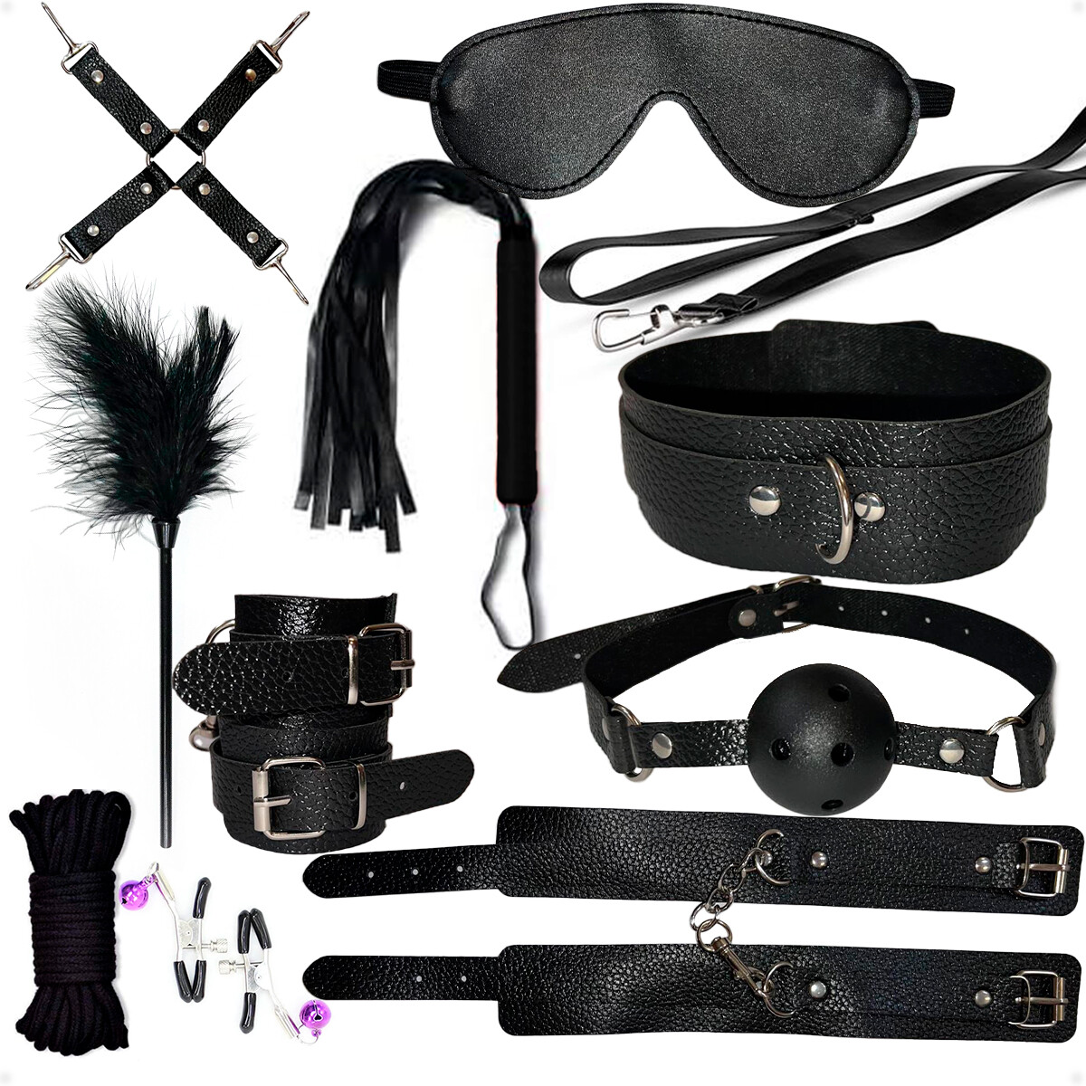 Set De BDSM Sado De 14 Piezas - Negro 
