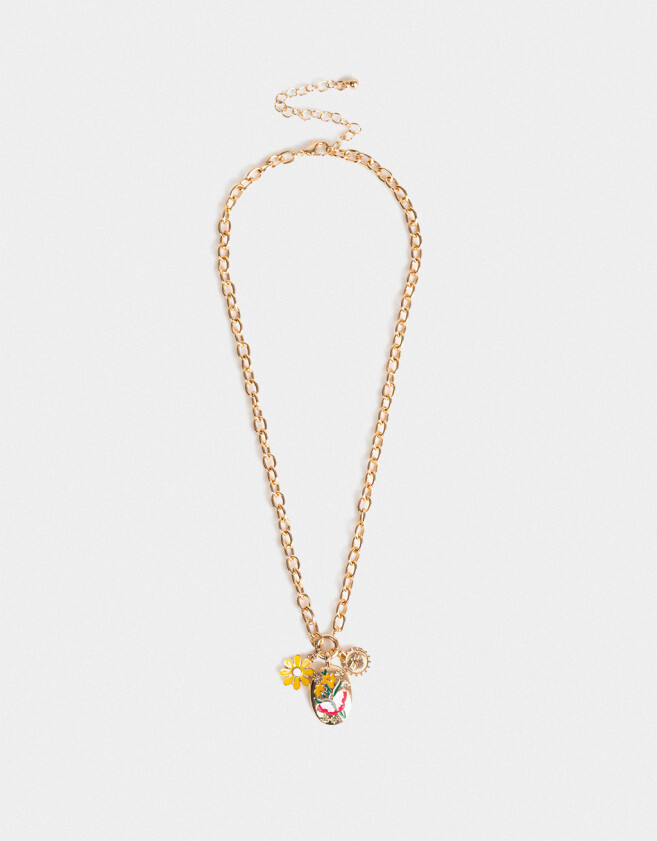 Collares Cortos Esmaltado Collar Corto Cadena Multidijes - Dorado