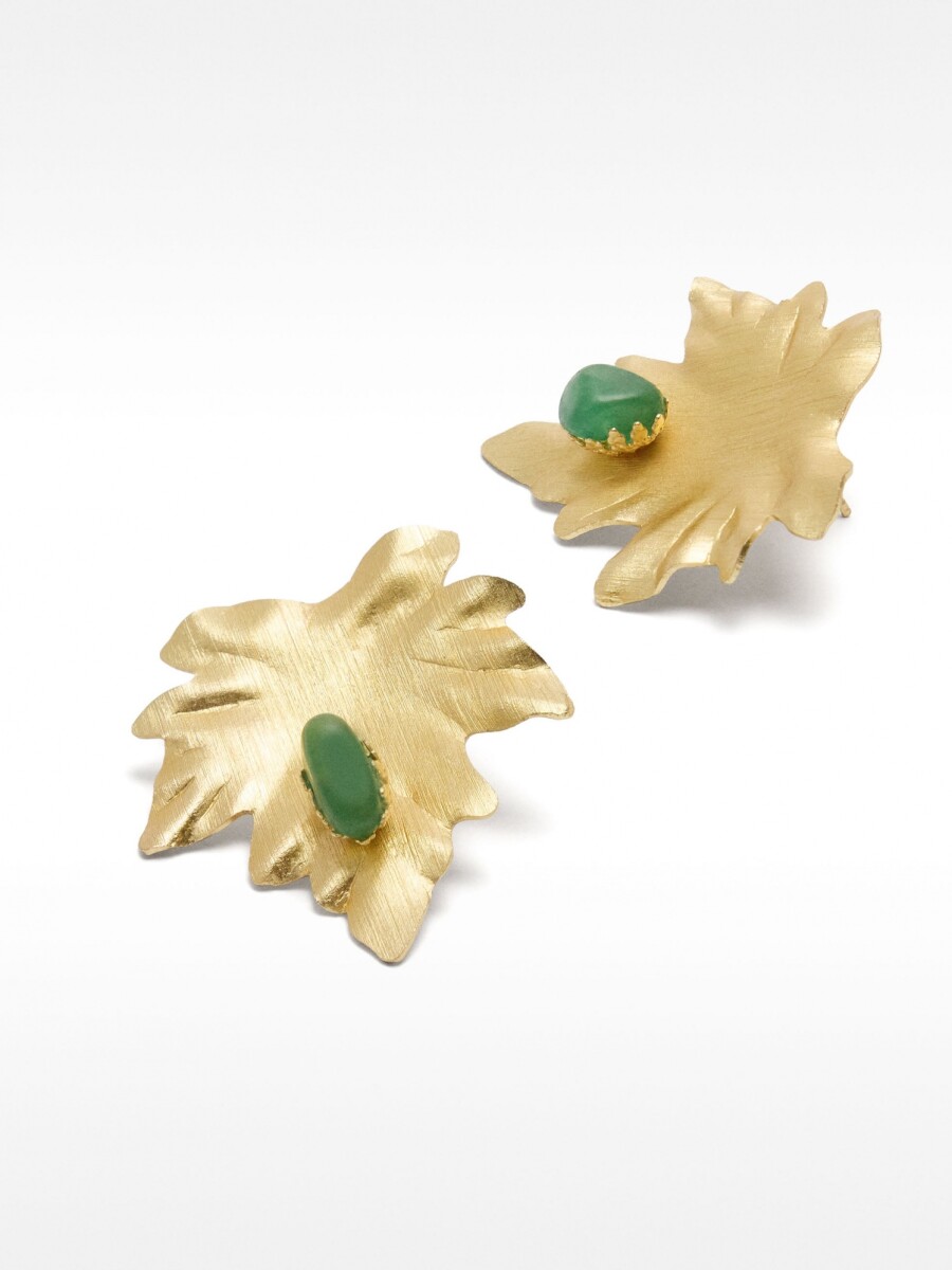 Pendientes Hoja Con Piedra verde