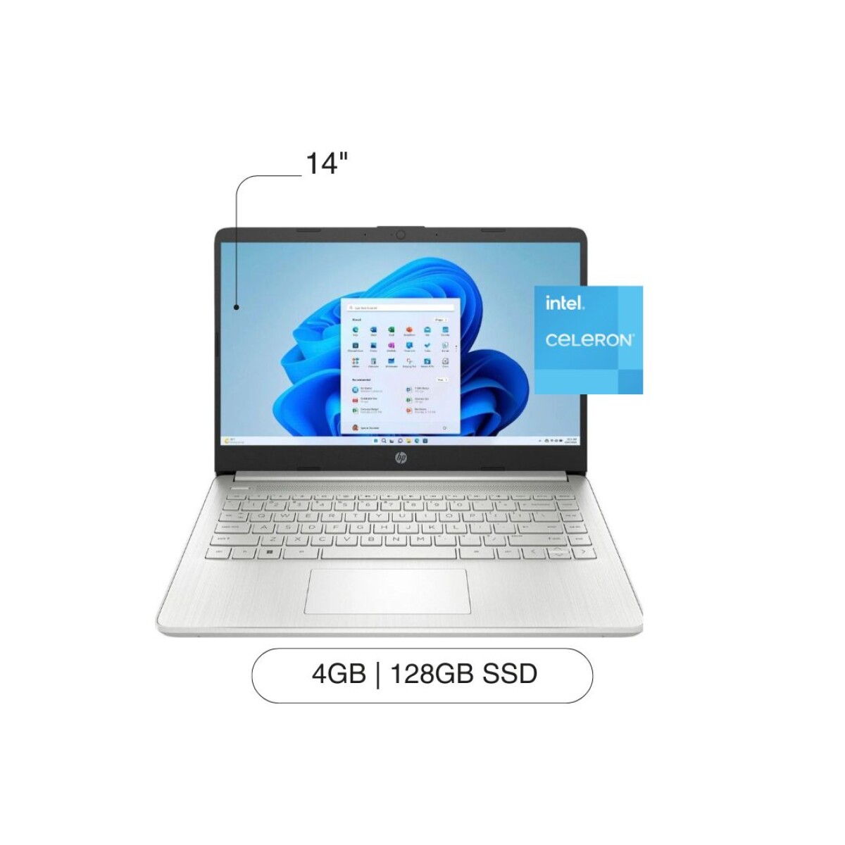 Notebook HP 14-DQ0760DX 14' HD 128GB / 4GB Intel Celeron W11 - Silver 