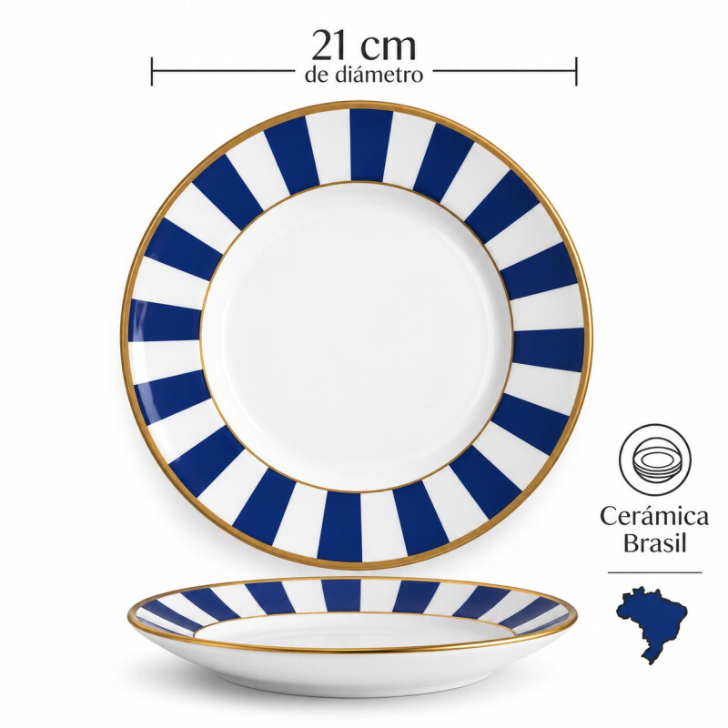 Juego de 6 Platos de Postre de Cerámica Alleanza 21cm Stripe Azul Juego de 6 Platos de Postre de Cerámica Alleanza 21cm Stripe Azul