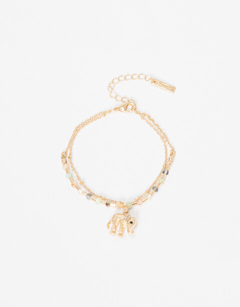 Pulseras Flexibles Lucky charm Pulsera Beads Y Elefante Lucky - Dorado
