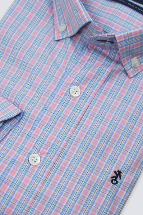 Camisa de Hombre Premium a Cuadros Cuadros Rosa y Celeste