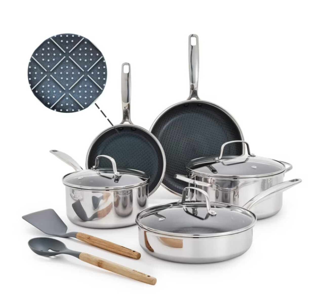 JUEGO DE OLLAS Y SARTENES BLUE DIAMOND 10PCS ACERO INOX HEXAGONO HIBRIDO 