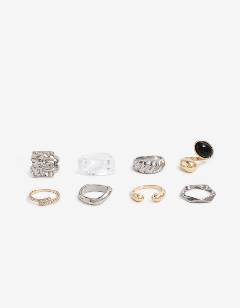 Sets Anillos Strass Sets 8 Anillos - Combinacion Bicolor