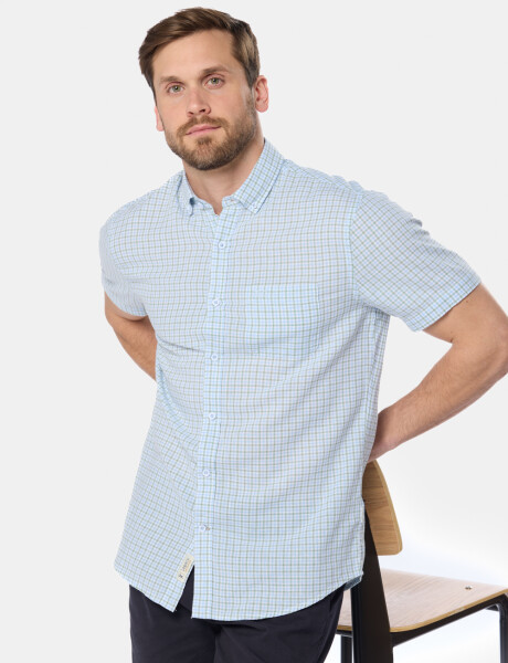 CAMISA CUADROS DE LINO Celeste