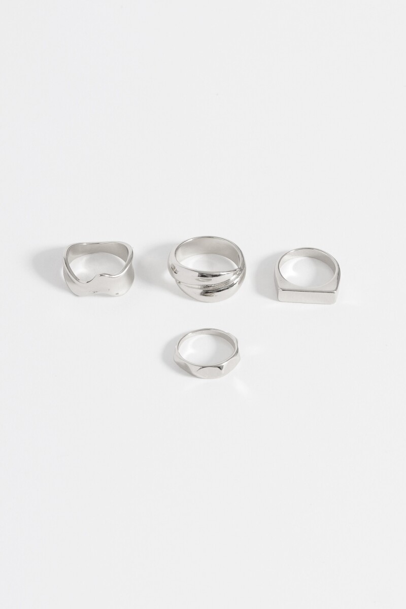 Set de anillos metal texturizado plateado