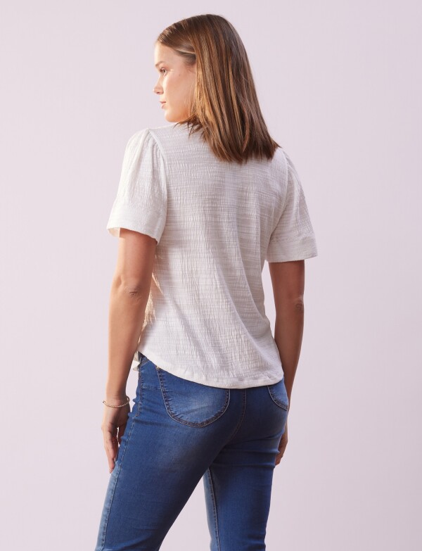 Remera Esc V Manga Bordado CRUDO