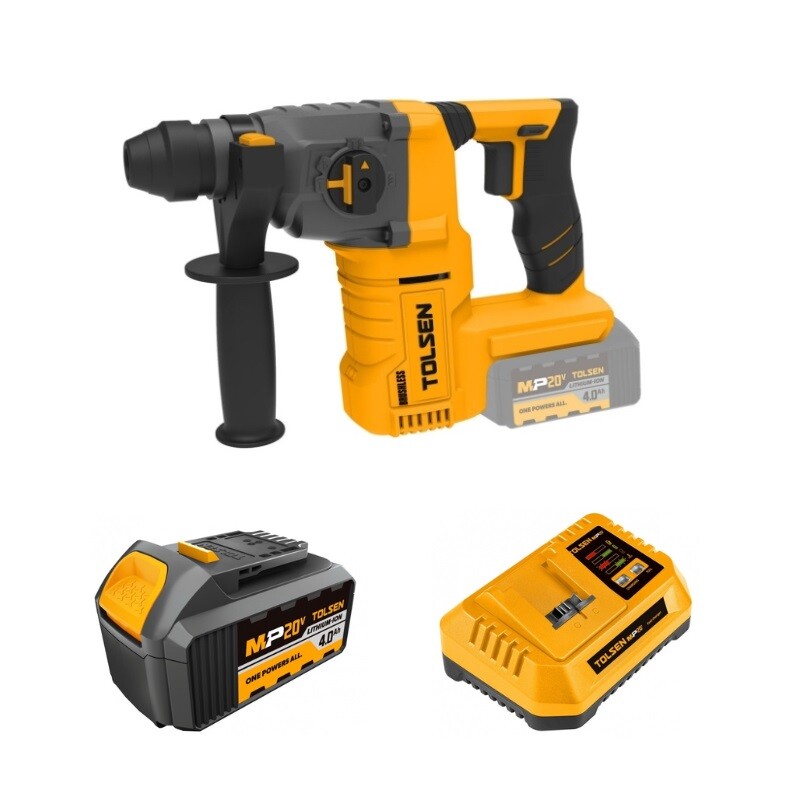 TOLSEN COMBO ROTOMARTILLO LI-ION 20V 24MM 4800BPM 2.5 JOULES Tolsen Rotomartillo Li-ion 20v 24mm 4800bpm 2.5 Joules (*)