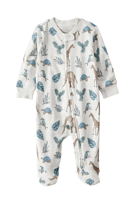 Pijama una pieza de algodón orgánico con pie, diseño safari Sin color