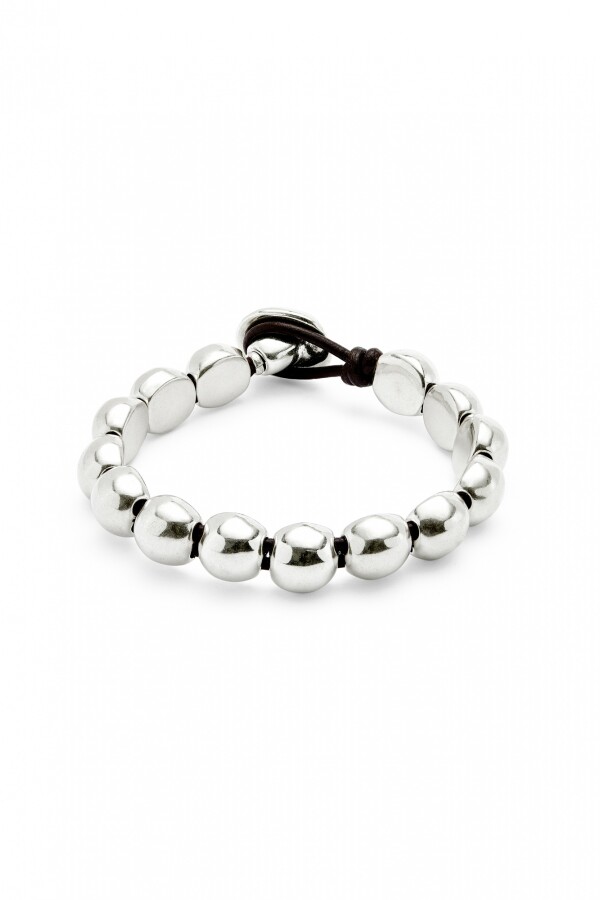 PULSERA CON CUENTAS PEQEÑAS DE ALEACIÓN DE METALES BAÑADAS EN PLATA DE LEY Pulsera