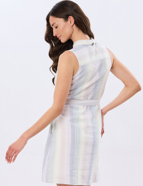 VESTIDO RAYADO DE LINO Lila