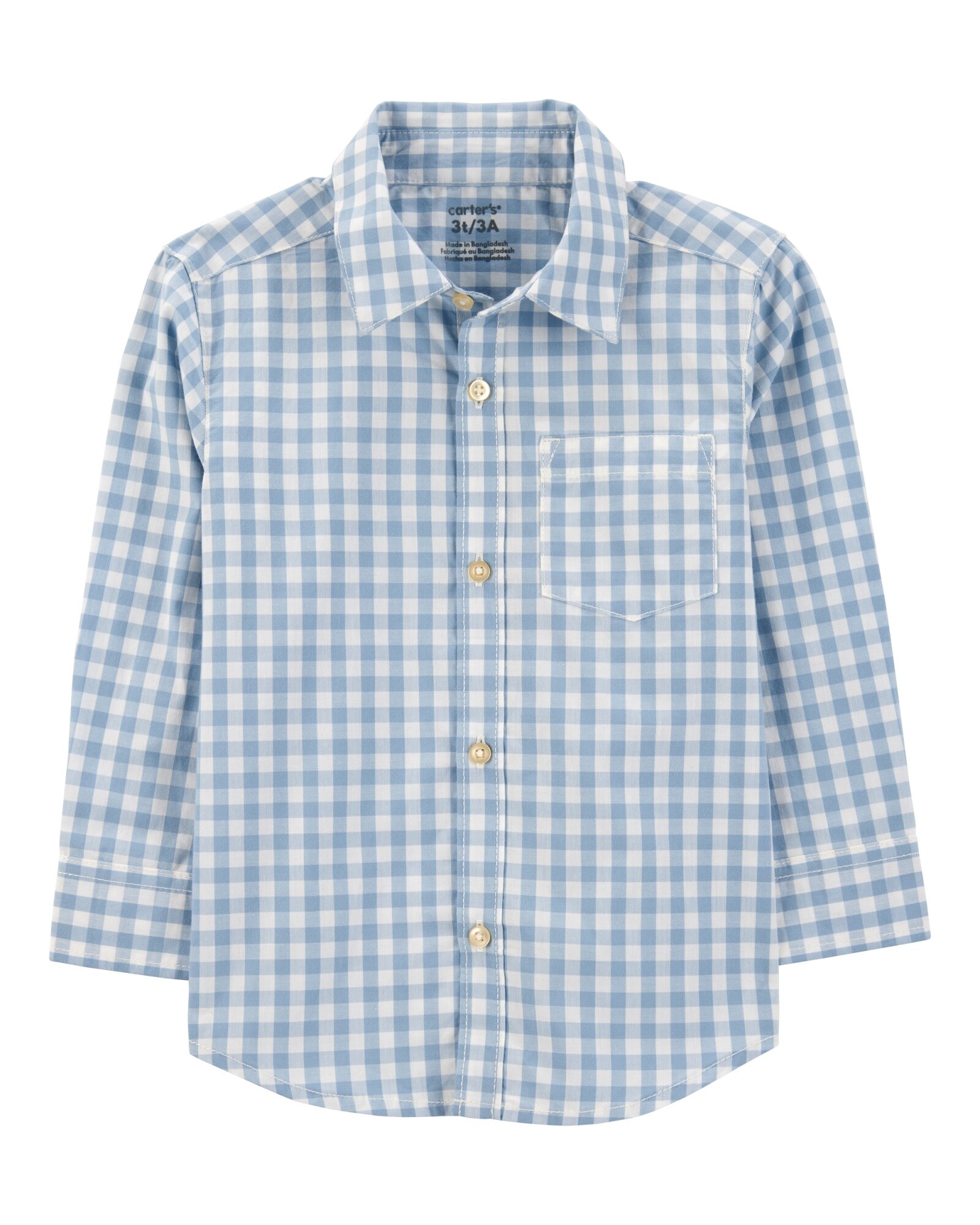 Camisa de algodón, manga larga, diseño a cuadros Sin color