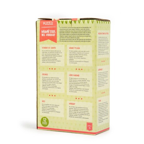 PUZZLE MAMÍFEROS DEL URUGUAY CARTON 12 PUZZLES DUO