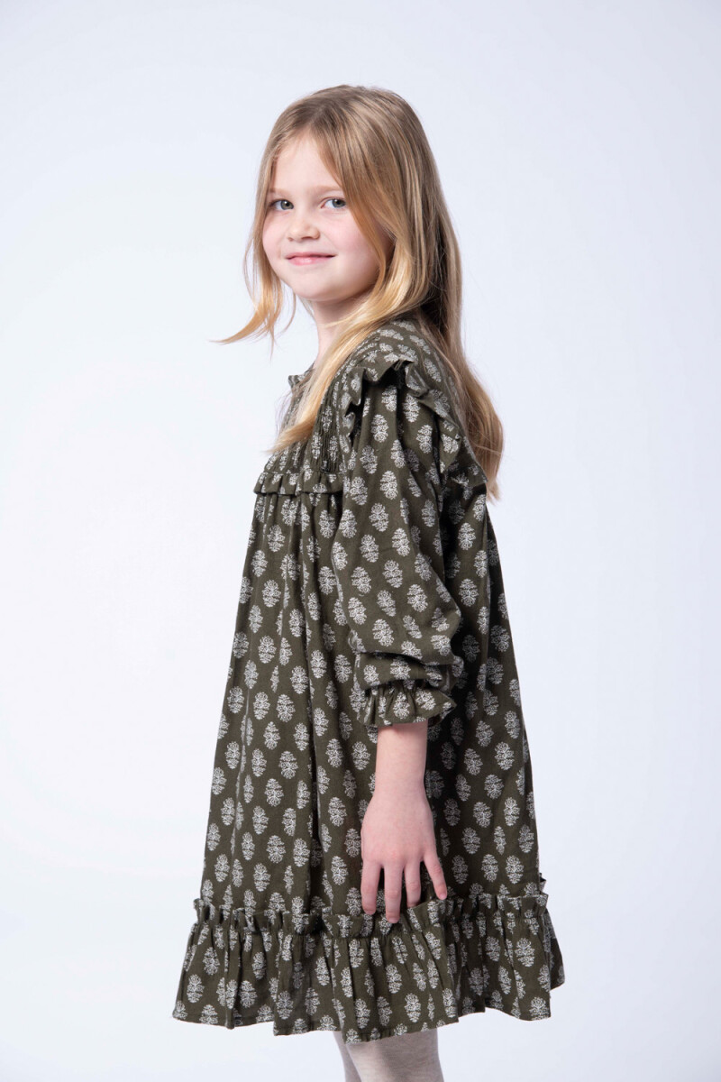 Vestido volados estampado Verde