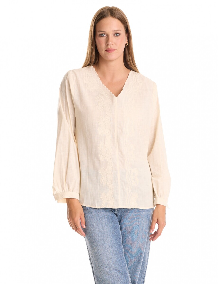 Blusa Algodon Bordado - Beige 