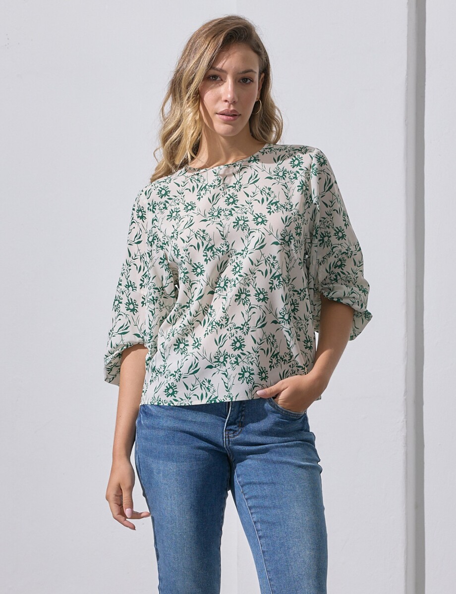 Blusa Manga Balloon - Verde/multi 