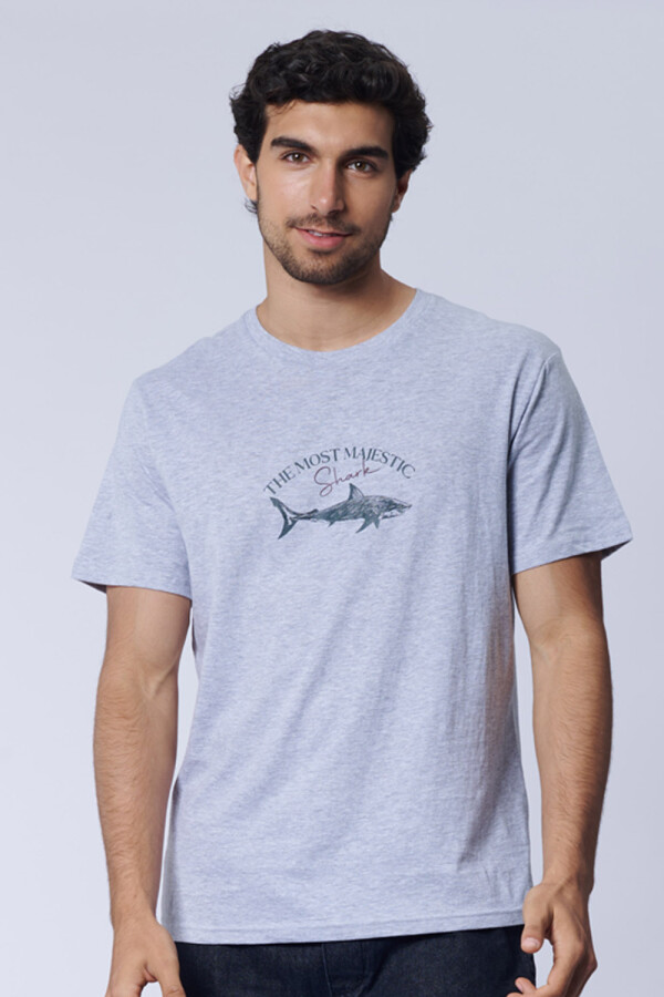 Remera estampa Tiburón Gris Melange
