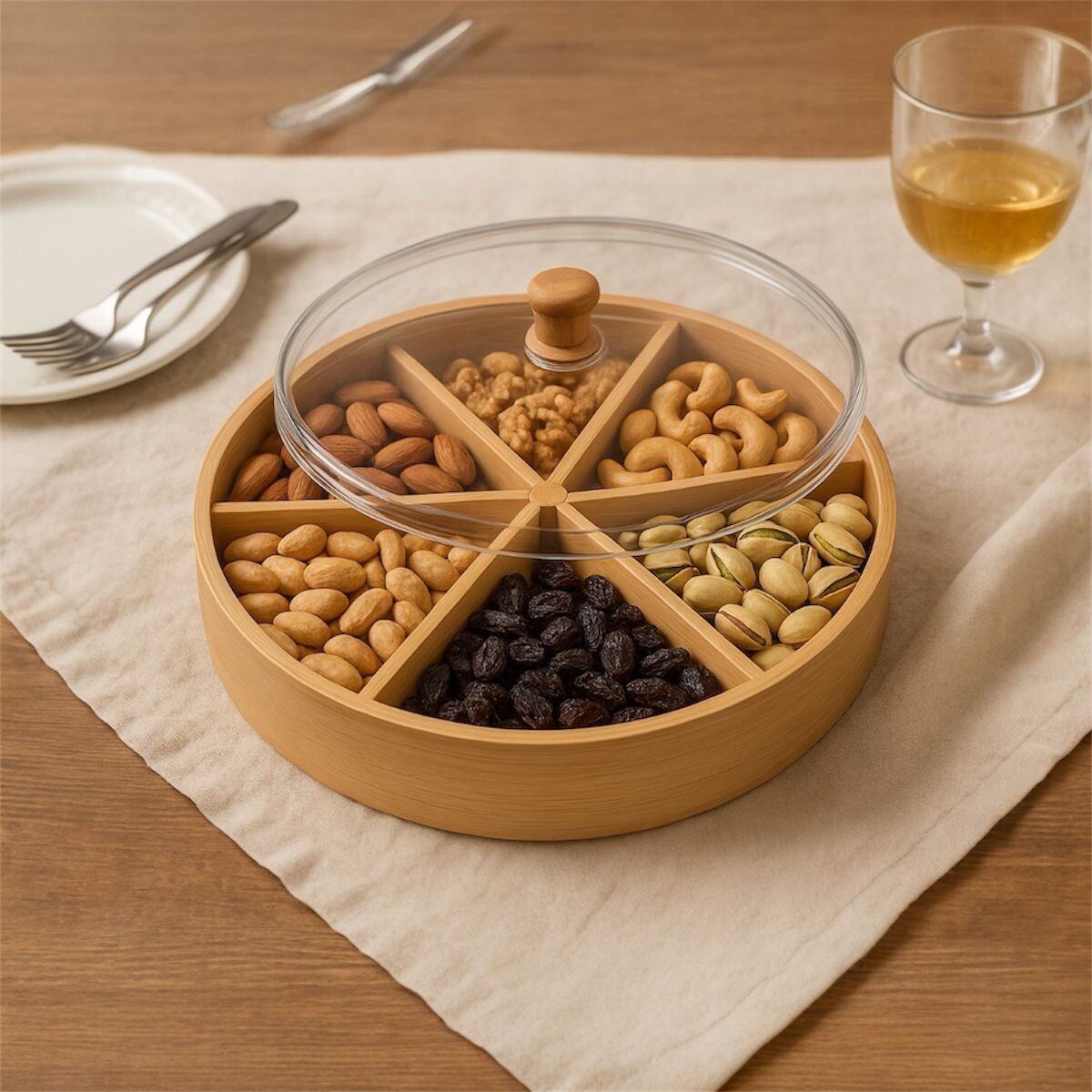 Copetinero Redondo de Bambu y Tapa de Acrílico 