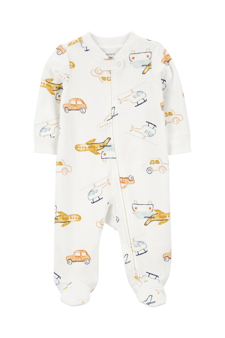 Pijama una pieza de algodón con pie, diseño vehículos Sin color