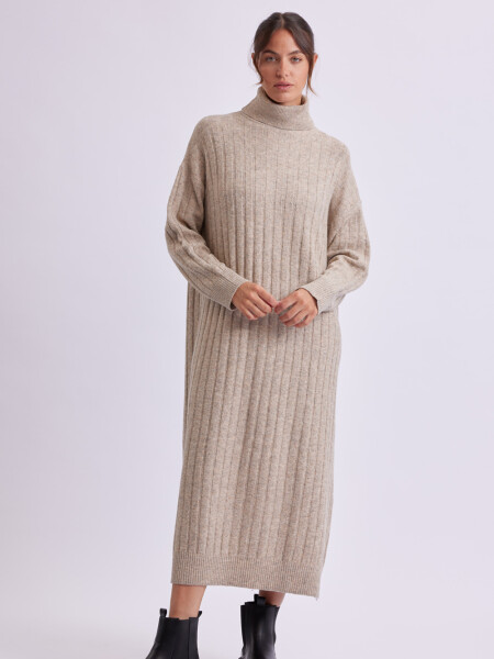Vestido punto canalé Beige