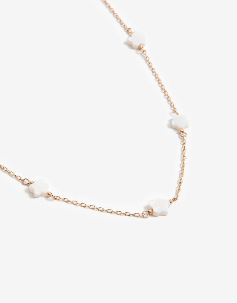 Collares Largos Canutillos Collar Con Charm Floral - Dorado