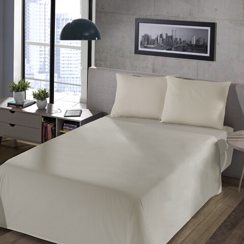 Juego Sábanas 2 Plazas Home Class Lisas 180 Hilos 100% Algodón BEIGE