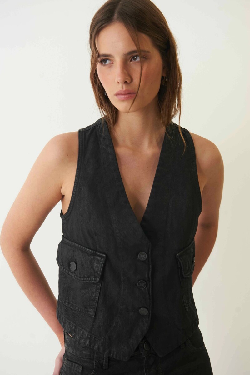 CHALECO SAMAN LEATHER Negro