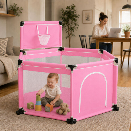 Corral Bebé Plegable Con Aro Basket Pelotero Seguro Rosa