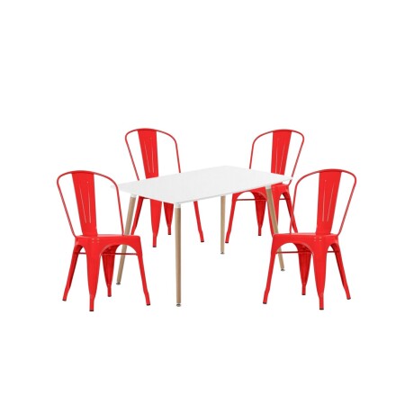 Juego de comedor mesa rectangular 120x80 + 4 Sillas Tolix Rojo