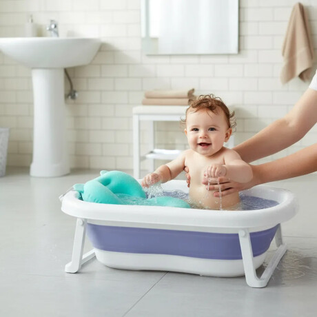 Bañera P/Bebé Pleg C/Soporte, Drenaje y Base Antideslizante Celeste