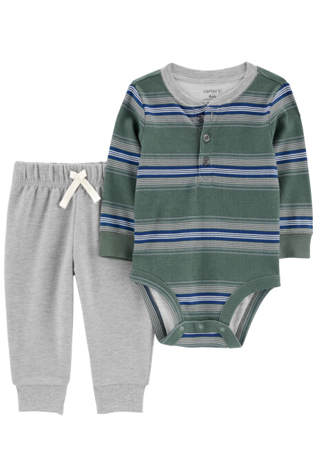 Set dos piezas pantalón y body de algodón diseño a rayas Sin color
