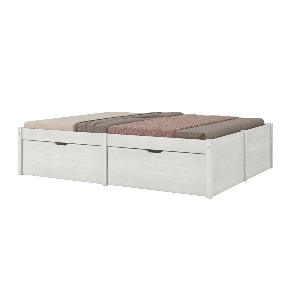 Cama Madera Maciza Con Cajones - 2 plazas - Linea Beauty / Funcional Blanco
