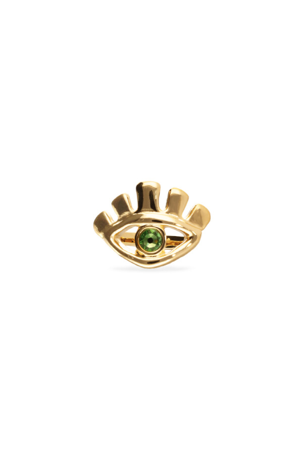 ANILLO EN ALEACIÓN DE METALES BAÑADO EN ORO 18K EN FORMA DE OJO CON CRISTAL FACETADO VERDE Anillo