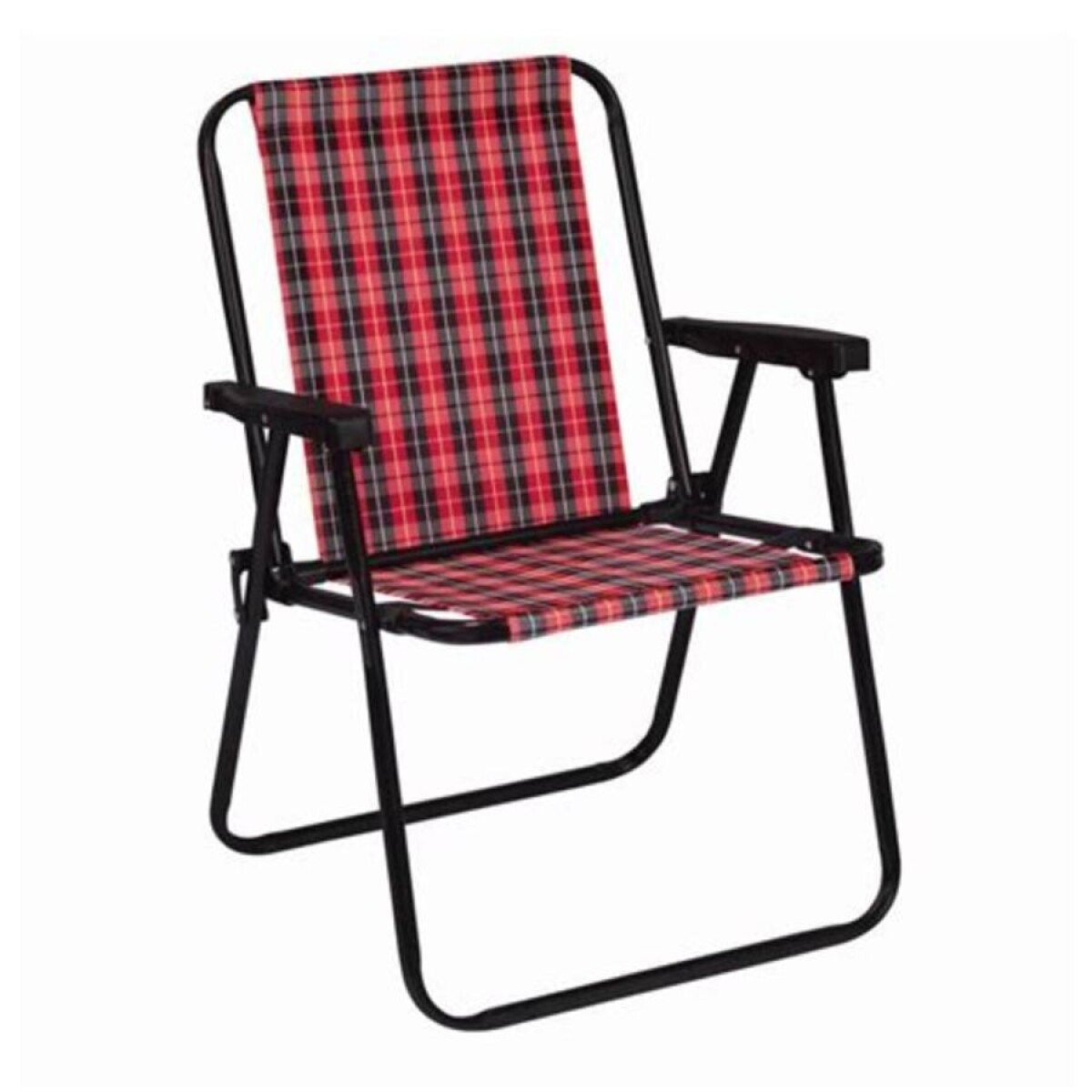 Silla Playera Alta Cuadros Estructura De Acero - NEGRO-ROJO 