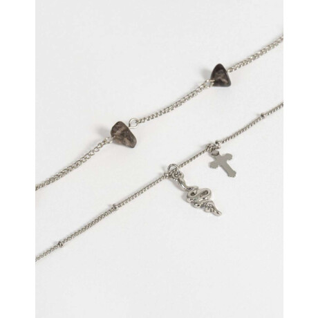 Cadena Corta Con Piedra Natural Plateado