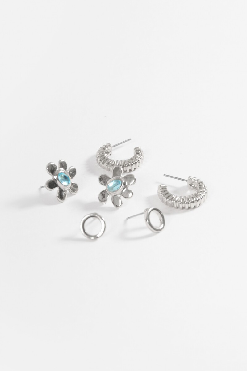 Set de 3 caravanas flower plateado