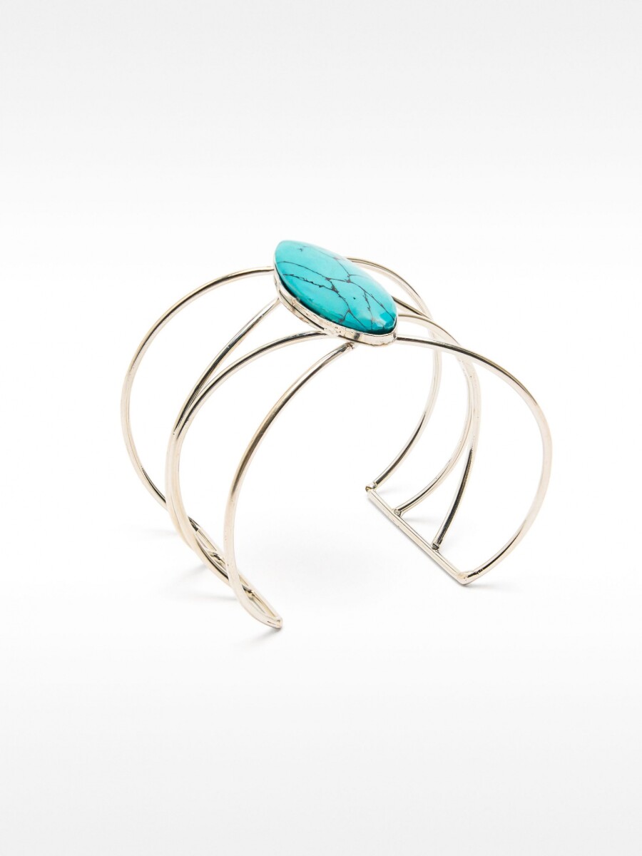 Pulsera Abierta Fina Con Piedra Ovalada azul